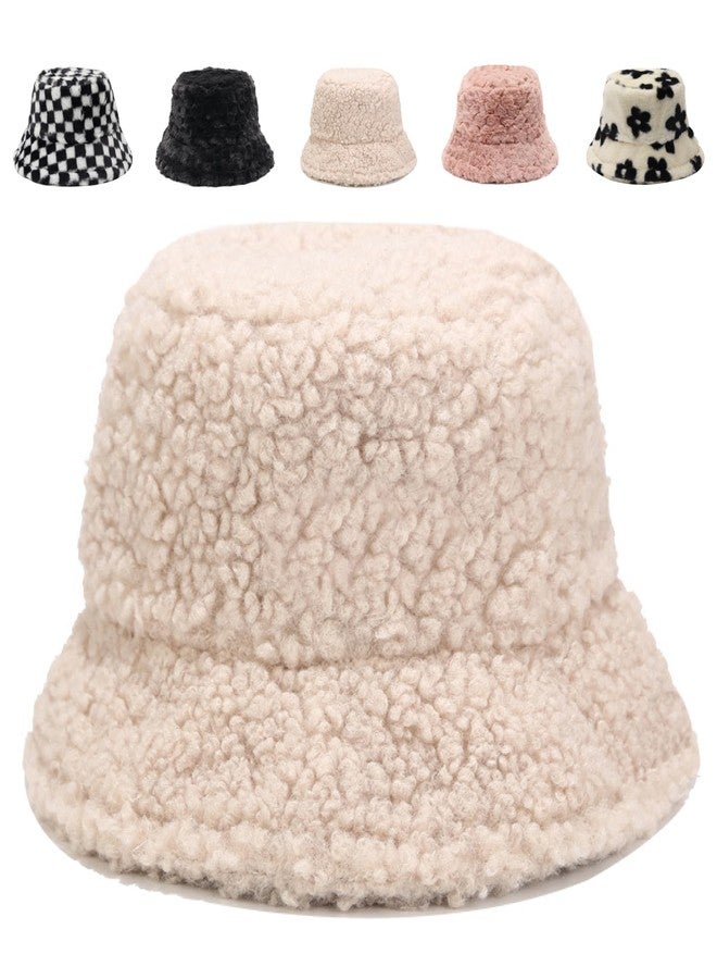 Gadfary Bucket Hat Women Furry Fuzzy Bucket Hats for Ladies, Winter Warm Fluffy Plush Faux Fur Hat for Women (Solid Beige) - Image 1